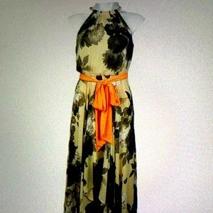 ELIZA J Floral Maxi Halter Neck Neon Belt High Low 22W Plus Size